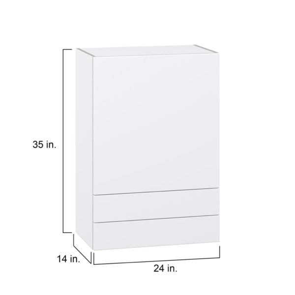 Lily Bright White  Slab Assembled Wall  Cabinet with a Door and Two 5 in. Drawers (24 in. W x 35 in. H x 14 in. D)