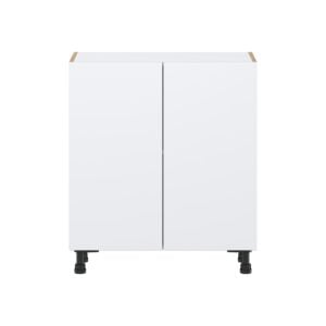 Lily Bright White  Slab Assembled Shallow Base Cabinet with 2 Full High Doors (30 in. W x 34.5 in. H x 14 in. D)