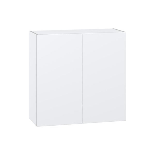 Lily Bright White  Slab Assembled Wall  Cabinet with 2 Full High Doors (36 in. W x 35 in. H x 14 in. D)