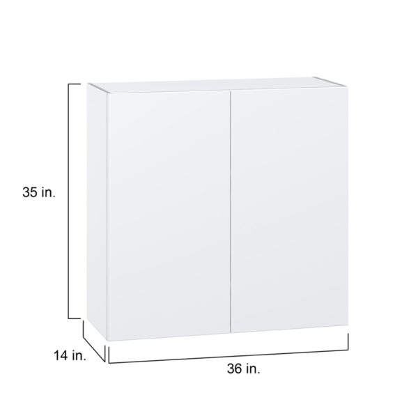 Lily Bright White  Slab Assembled Wall  Cabinet with 2 Full High Doors (36 in. W x 35 in. H x 14 in. D)