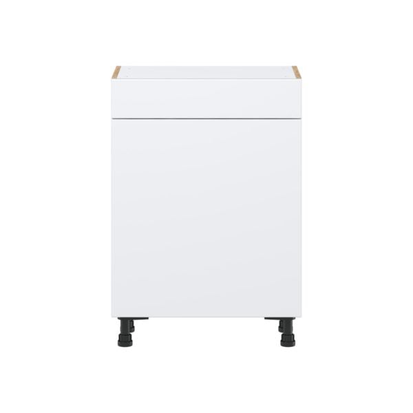 Lily Bright White  Slab Assembled Shallow Base Cabinet with 1 Door and 1 Drawer (24 in. W x 34.5 in. H x 14 in. D)