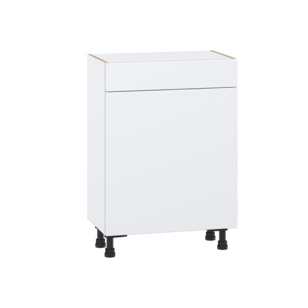 Lily Bright White  Slab Assembled Shallow Base Cabinet with 1 Door and 1 Drawer (24 in. W x 34.5 in. H x 14 in. D)