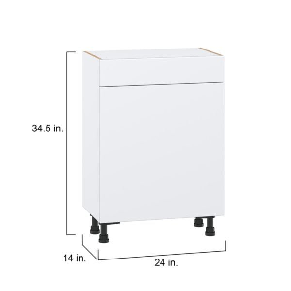 Lily Bright White  Slab Assembled Shallow Base Cabinet with 1 Door and 1 Drawer (24 in. W x 34.5 in. H x 14 in. D)