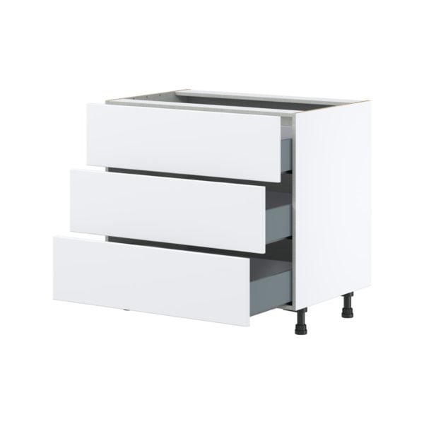 Lily Bright White  Slab Assembled Cooktop Base Cabinet with Three 10 in. Drawers (36 in. W x 34.5 in. H x 24 in. D)