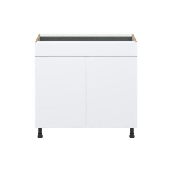 Lily Bright White  Slab Assembled Sink Base Cabinet with 2 Doors and 1 False Front (36 in. W x 34.5 in. H x 24 in. D)