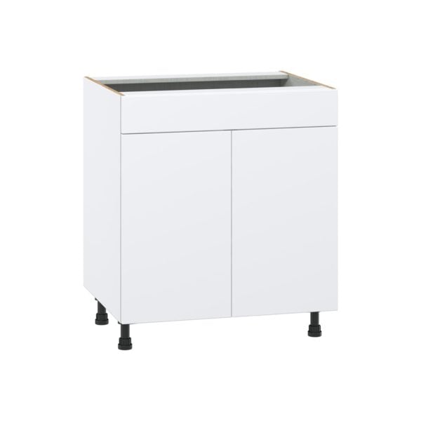 Lily Bright White  Slab Assembled Sink Base Cabinet with 2 Doors and 1 False Front (30 in. W x 34.5 in. H x 24 in. D)