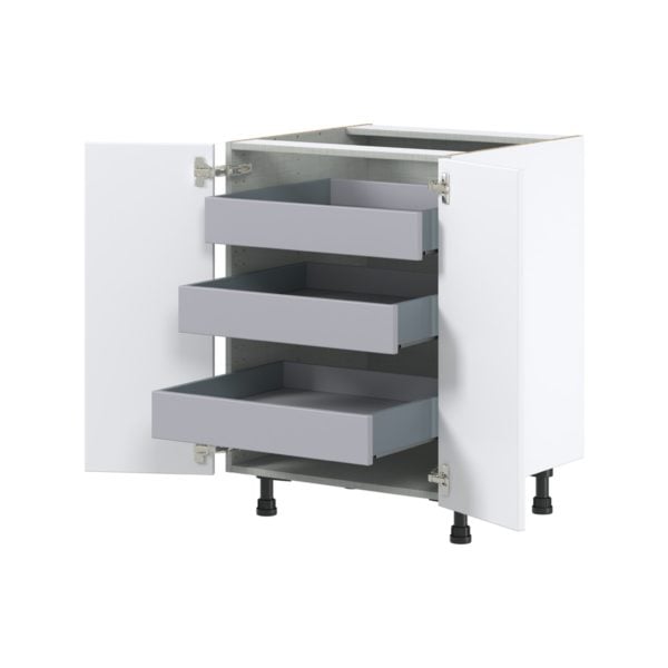 Lily Bright White  Slab Assembled Base Cabinet with 2 Full High Doors and 3 Inner Drawers (24 in. W x 34.5 in. H x 24 in. D)