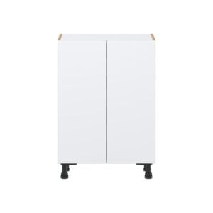 Lily Bright White  Slab Assembled Shallow Base Cabinet with 2 Full High Doors and 3 Inner Drawers (24 in. W x 34.5 in. H x 14 in. D)