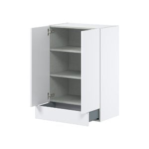 Lily Bright White  Slab Assembled Wall  Cabinet with 2 Doors and a 5 in. Drawer (24 in. W x 35 in. H x 14 in. D)