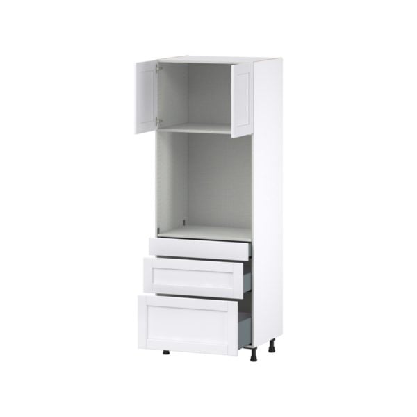 Dahlia Bright White  Shaker Assembled Single Oven  Cabinet with 3 Drawers (30 in. W x 84.5 in. H x 24 in. D)