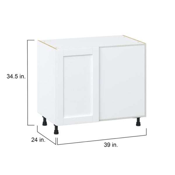 Dahlia Bright White  Shaker Assembled Blind Base Corner  Cabinet with Right Pull Out (39 in. W x 34.5 in. H x 24 in. D)