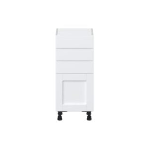 Dahlia Bright White  Shaker Assembled Shallow Base Cabinet with 1 Door and Three 5 in. Drawers (15 in. W x 34.5 in. H x 14 in. D)