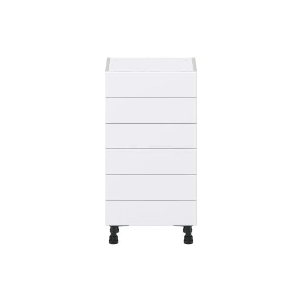 Dahlia Bright White  Shaker Assembled Shallow Base Cabinet with 6 Drawers (18 in. W x 34.5 in. H x 14 in. D)