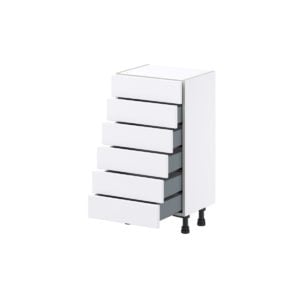 Dahlia Bright White  Shaker Assembled Shallow Base Cabinet with 6 Drawers (18 in. W x 34.5 in. H x 14 in. D)