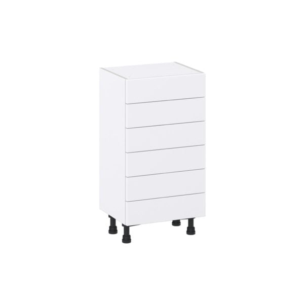 Dahlia Bright White  Shaker Assembled Shallow Base Cabinet with 6 Drawers (18 in. W x 34.5 in. H x 14 in. D)