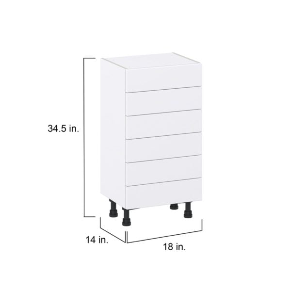 Dahlia Bright White  Shaker Assembled Shallow Base Cabinet with 6 Drawers (18 in. W x 34.5 in. H x 14 in. D)