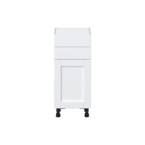 Dahlia Bright White  Shaker Assembled Shallow Base Cabinet with 1 Door and Two 10 in. Drawers (15 in. W x 34.5 in. H x 14 in. D)