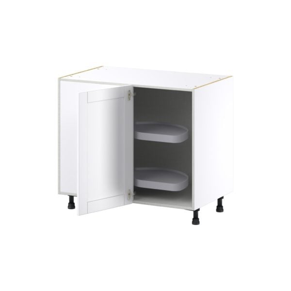 Dahlia Bright White  Shaker Assembled Blind Base Corner  Cabinet with Left Pull Out (39 in. W x 34.5 in. H x 24 in. D)