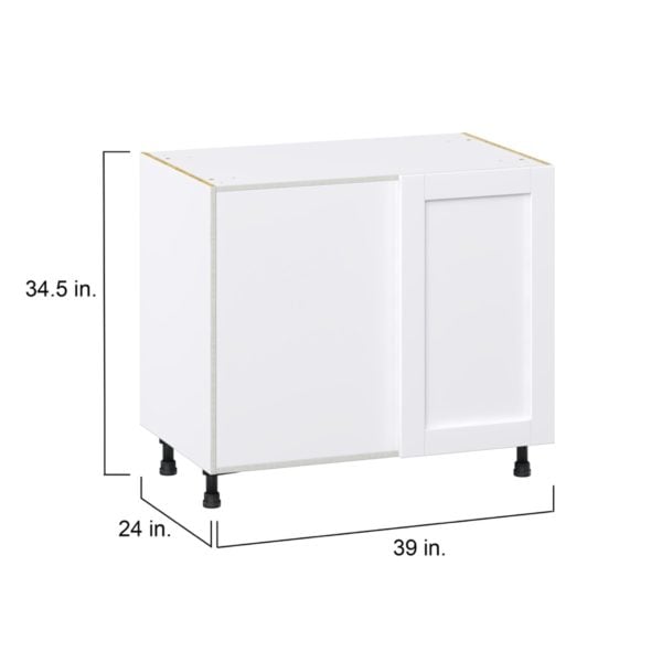 Dahlia Bright White  Shaker Assembled Blind Base Corner  Cabinet with Left Pull Out (39 in. W x 34.5 in. H x 24 in. D)