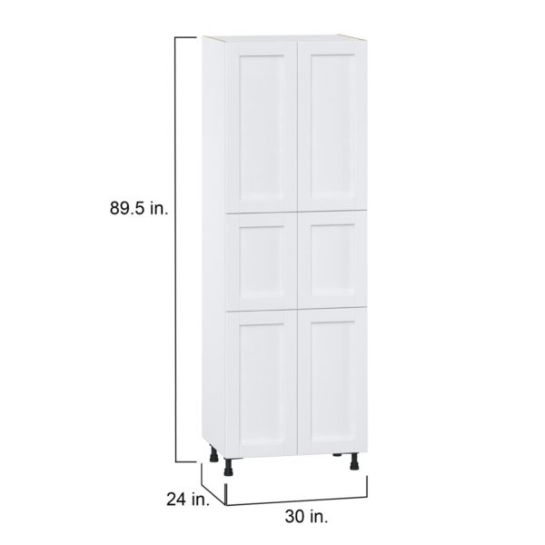 Dahlia Bright White  Shaker Assembled Pantry  Cabinet with 5 Shelves (30 in. W x 89.5 in. H x 24 in. D)