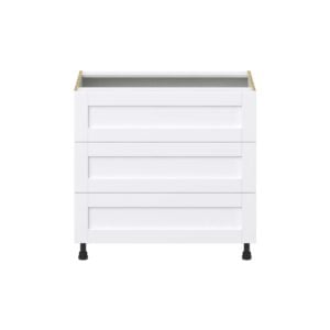 Dahlia Bright White  Shaker Assembled Base Cabinet with Three 10 in. Drawers (36 in. W x 34.5 in. H x 24 in. D)