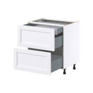 Dahlia Bright White  Shaker Assembled Base Cabinet with 2 Drawers and 1 Inner Drawer (30 in. W x 34.5 in. H x 24 in. D)