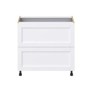 Dahlia Bright White  Shaker Assembled Base Cabinet with 2 Drawers and 1 Inner Drawer (36 in. W x 34.5 in. H x 24 in. D)