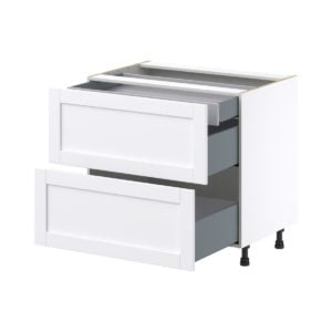 Dahlia Bright White  Shaker Assembled Base Cabinet with 2 Drawers and 1 Inner Drawer (36 in. W x 34.5 in. H x 24 in. D)