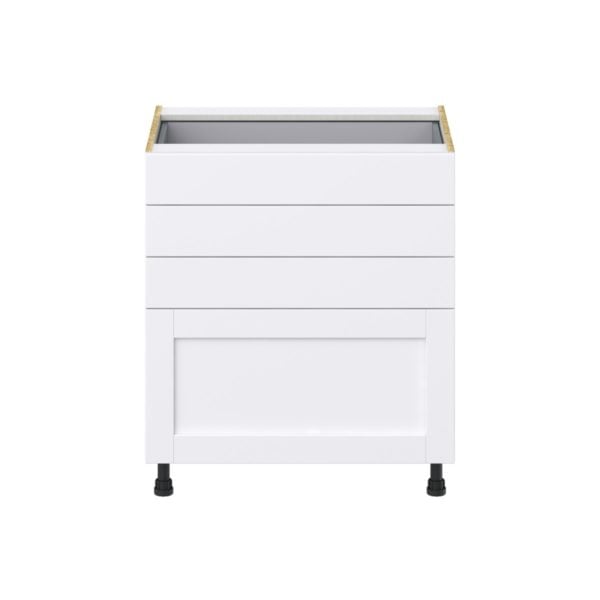 Dahlia Bright White  Shaker Assembled Base Cabinet with 4 Drawers (30 in. W x 34.5 in. H x 24 in. D)