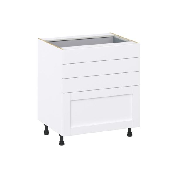 Dahlia Bright White  Shaker Assembled Base Cabinet with 4 Drawers (30 in. W x 34.5 in. H x 24 in. D)