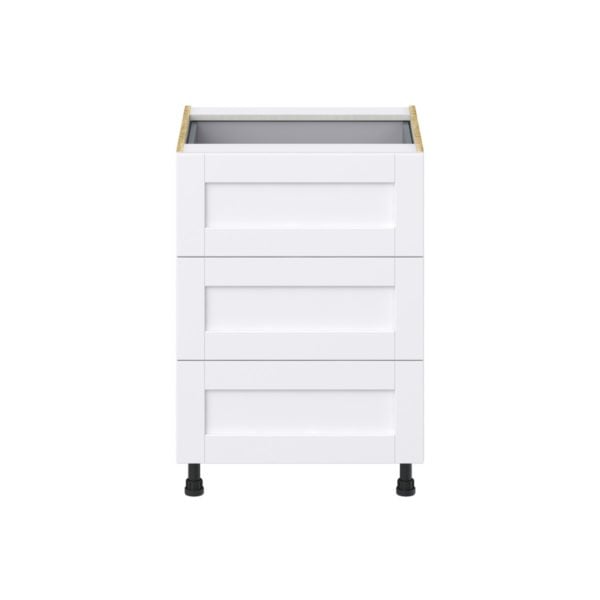 Dahlia Bright White  Shaker Assembled Base Cabinet with Three 10 in. Drawers and 1 Inner Drawer (24 in. W x 34.5 in. H x 24 in. D)