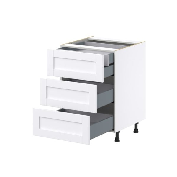 Dahlia Bright White  Shaker Assembled Base Cabinet with Three 10 in. Drawers and 1 Inner Drawer (24 in. W x 34.5 in. H x 24 in. D)