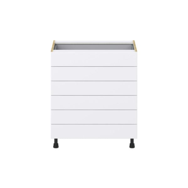 Dahlia Bright White  Shaker Assembled Base Cabinet with 6 Drawers (30 in. W x 34.5 in. H x 24 in. D)