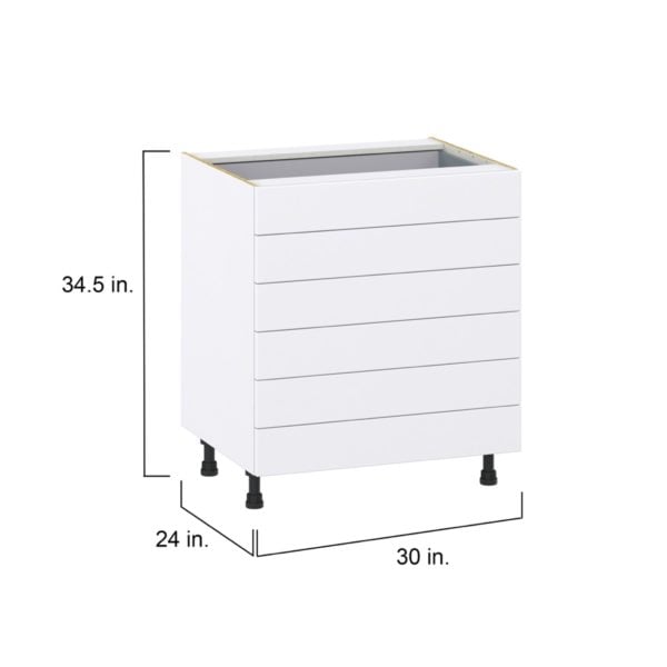 Dahlia Bright White  Shaker Assembled Base Cabinet with 6 Drawers (30 in. W x 34.5 in. H x 24 in. D)