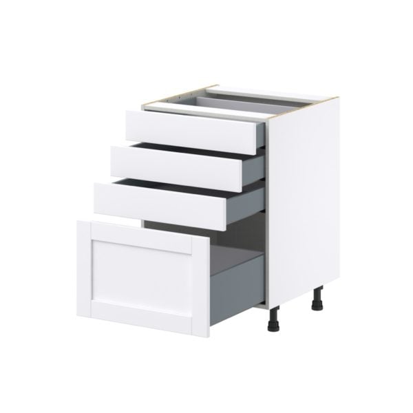 Dahlia Bright White  Shaker Assembled Base Cabinet with 4 Drawers (24 in. W x 34.5 in. H x 24 in. D)