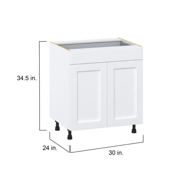 Dahlia Bright White  Shaker Assembled Base Cabinet with 2  Doors and a Drawer (30 in. W x 34.5 in. H x 24 in. D)