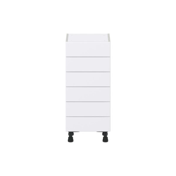 Dahlia Bright White  Shaker Assembled Shallow Base Cabinet with 6 Drawers (15 in. W x 34.5 in. H x 14 in. D)