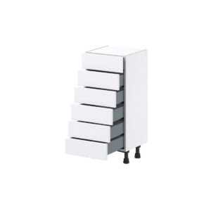 Dahlia Bright White  Shaker Assembled Shallow Base Cabinet with 6 Drawers (15 in. W x 34.5 in. H x 14 in. D)