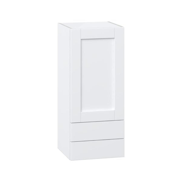 Dahlia Bright White  Shaker Assembled Wall  Cabinet with a Door and Two 5 in. Drawers (15 in. W x 35 in. H x 14 in. D)