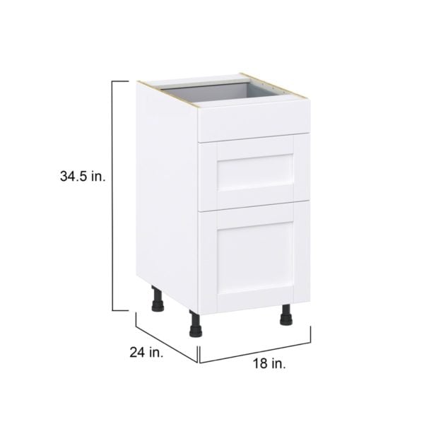 Dahlia Bright White  Shaker Assembled Base Cabinet with 3 Drawers (18 in. W x 34.5 in. H x 24 in. D)