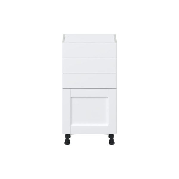 Dahlia Bright White  Shaker Assembled Shallow Base Cabinet with 1 Door and Three 5 In. Drawers (18 in. W x 34.5 in. H x 14 in. D)