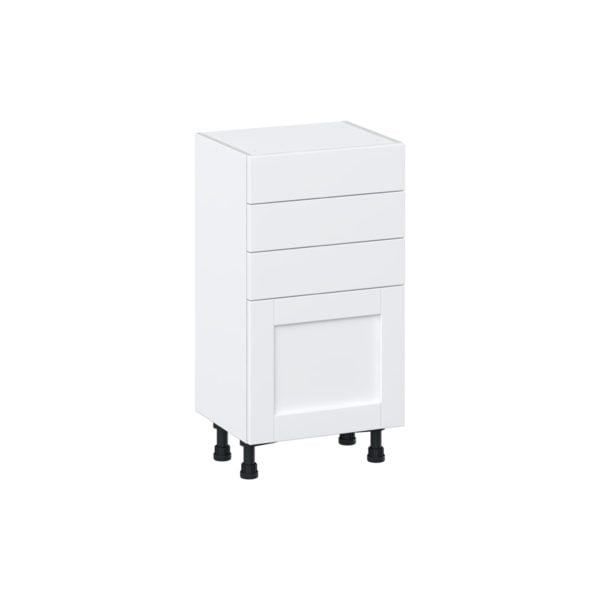 Dahlia Bright White  Shaker Assembled Shallow Base Cabinet with 1 Door and Three 5 In. Drawers (18 in. W x 34.5 in. H x 14 in. D)