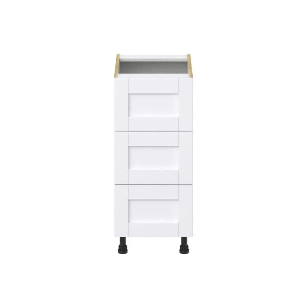 Dahlia Bright White  Shaker Assembled Base Cabinet with Three 10 in. Drawers (15 in. W x 34.5 in. H x 24 in. D)