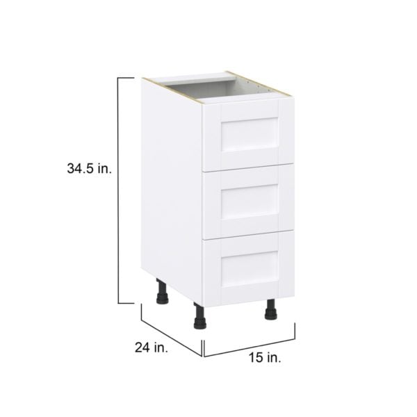 Dahlia Bright White  Shaker Assembled Base Cabinet with Three 10 in. Drawers (15 in. W x 34.5 in. H x 24 in. D)