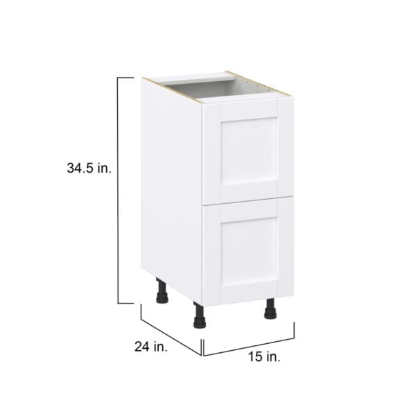 Dahlia Bright White  Shaker Assembled Base Cabinet with 2 Drawers (15 in. W x 34.5 in. H x 24 in. D)