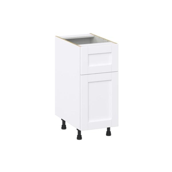 Dahlia Bright White  Shaker Assembled Base Cabinet with 1 Door and 10 in. Drawer (15 in. W x 34.5 in. H x 24 in. D)