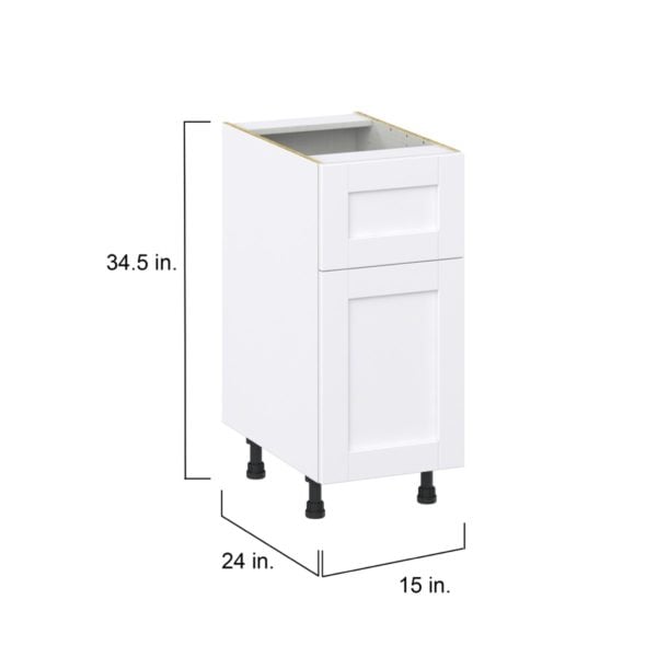 Dahlia Bright White  Shaker Assembled Base Cabinet with 1 Door and 10 in. Drawer (15 in. W x 34.5 in. H x 24 in. D)