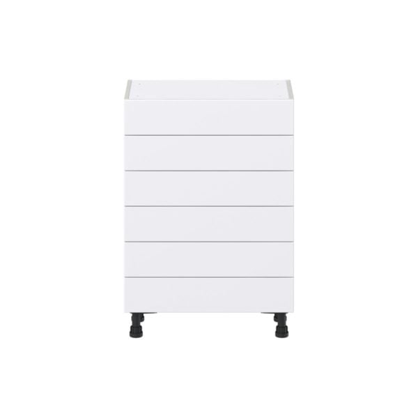 Dahlia Bright White  Shaker Assembled Shallow Base Cabinet with 6 Drawers (24 in. W x 34.5 in. H x 14 in. D)