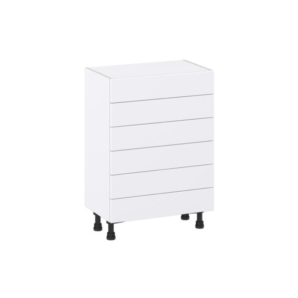 Dahlia Bright White  Shaker Assembled Shallow Base Cabinet with 6 Drawers (24 in. W x 34.5 in. H x 14 in. D)