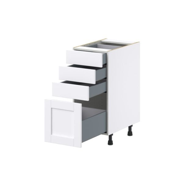 Dahlia Bright White  Shaker Assembled Base Cabinet with 4 Drawers (15 in. W x 34.5 in. H x 24 in. D)